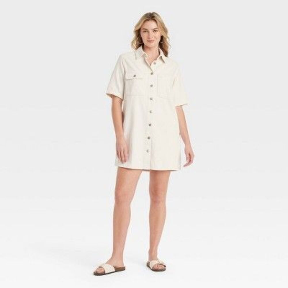 Women's Short Sleeve Mini Shirtdress - Universal Thread Off-White XL